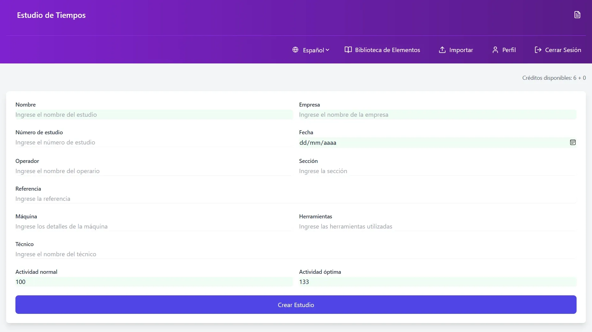 Genera un nuevo estudio de trabajo