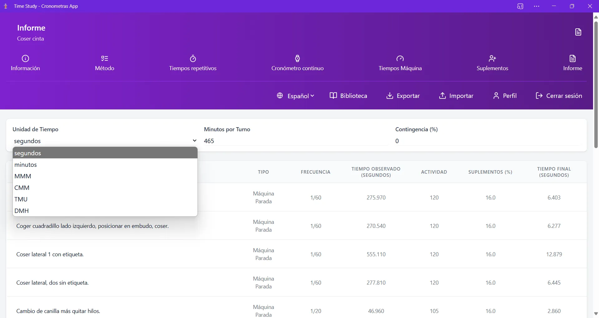 Configuración de parámetros en software de cronometraje industrial